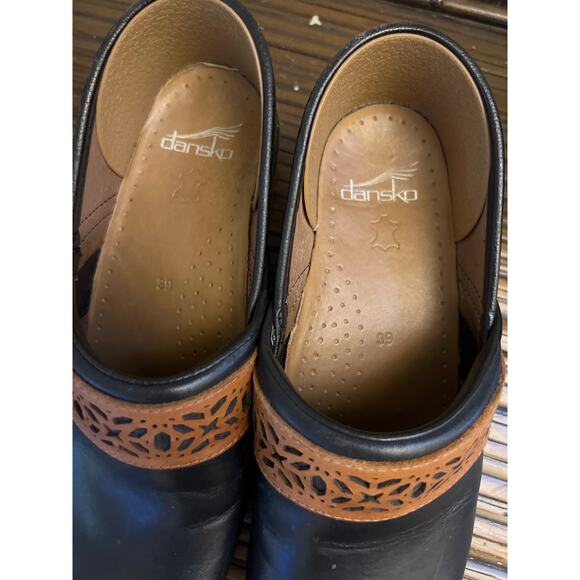 Dansko Black & Brown Leather Comfort Clogs Women's Size 39 8.5 9 Boho Shoes Chic - Picture 5 of 8